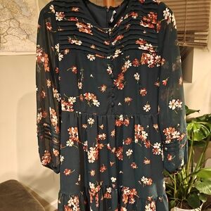 Madewell Dark Green Floral Long Sleeve Dress